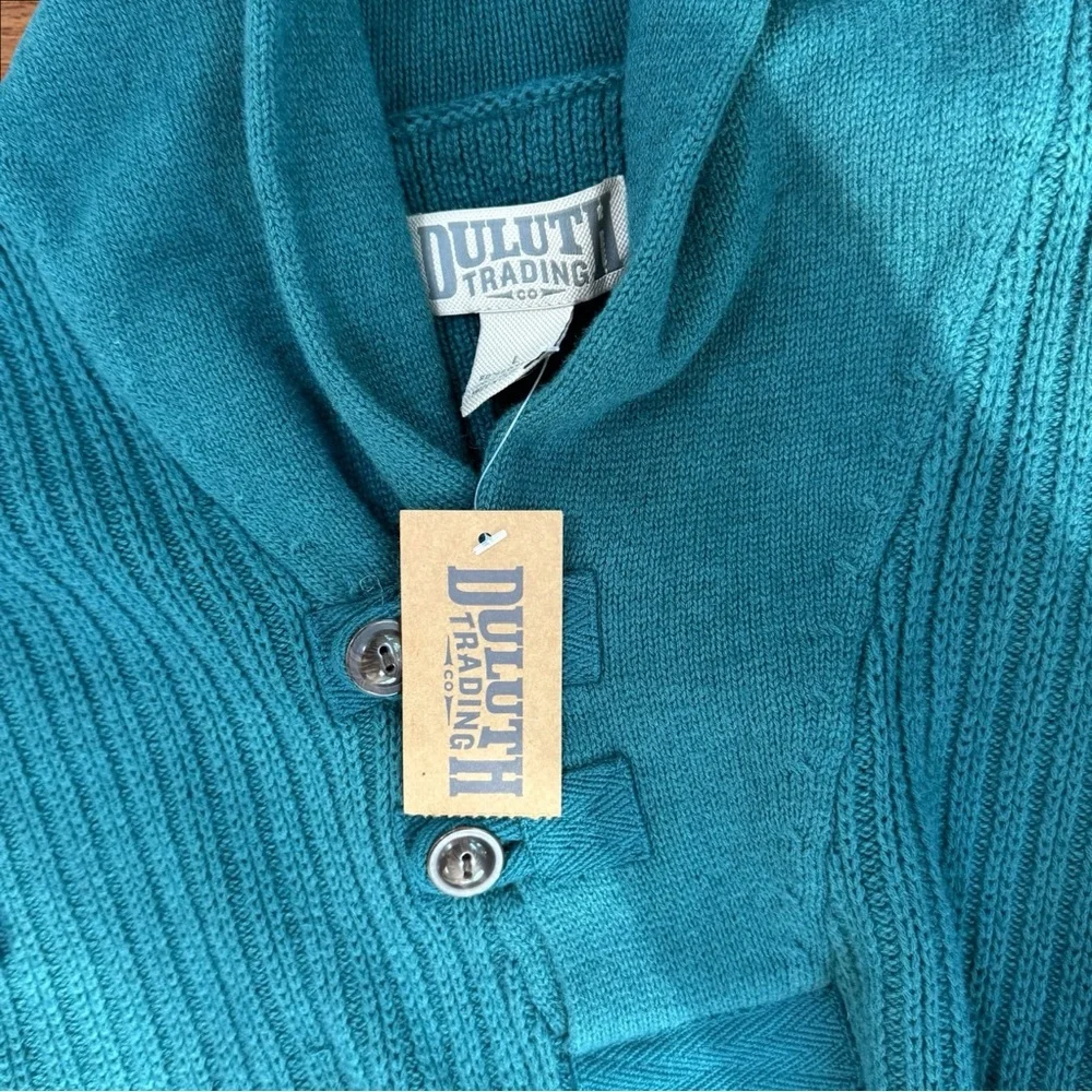 NWT Duluth Trading Blue Green‎ Thick Shawl Collar Wool Blend Sweater Men L